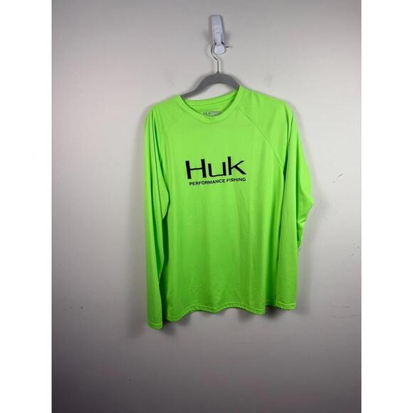 HUK Fishing Men's Pursuit Performance Long Sleeve Shirt Neon Green Size M Vented - Picture 1 of 6